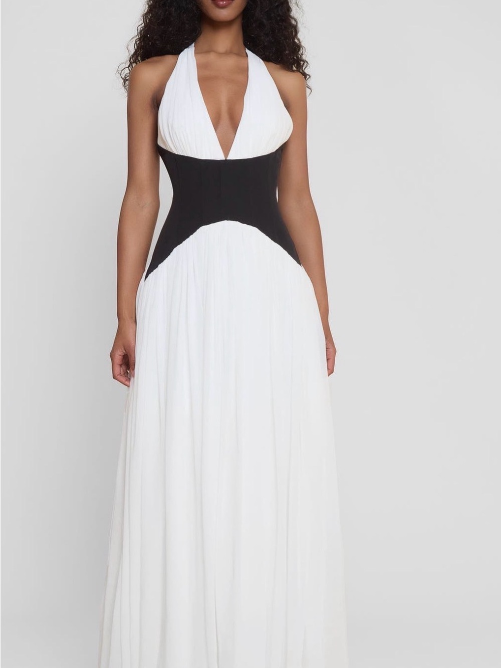 Strapless Black Bodice White Maxi Dress